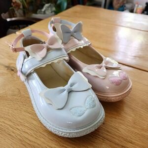 Kawaii Lolita Butterfly Bow Ankle Strap Flats Dress Shoes Pink Blue Size 8‎